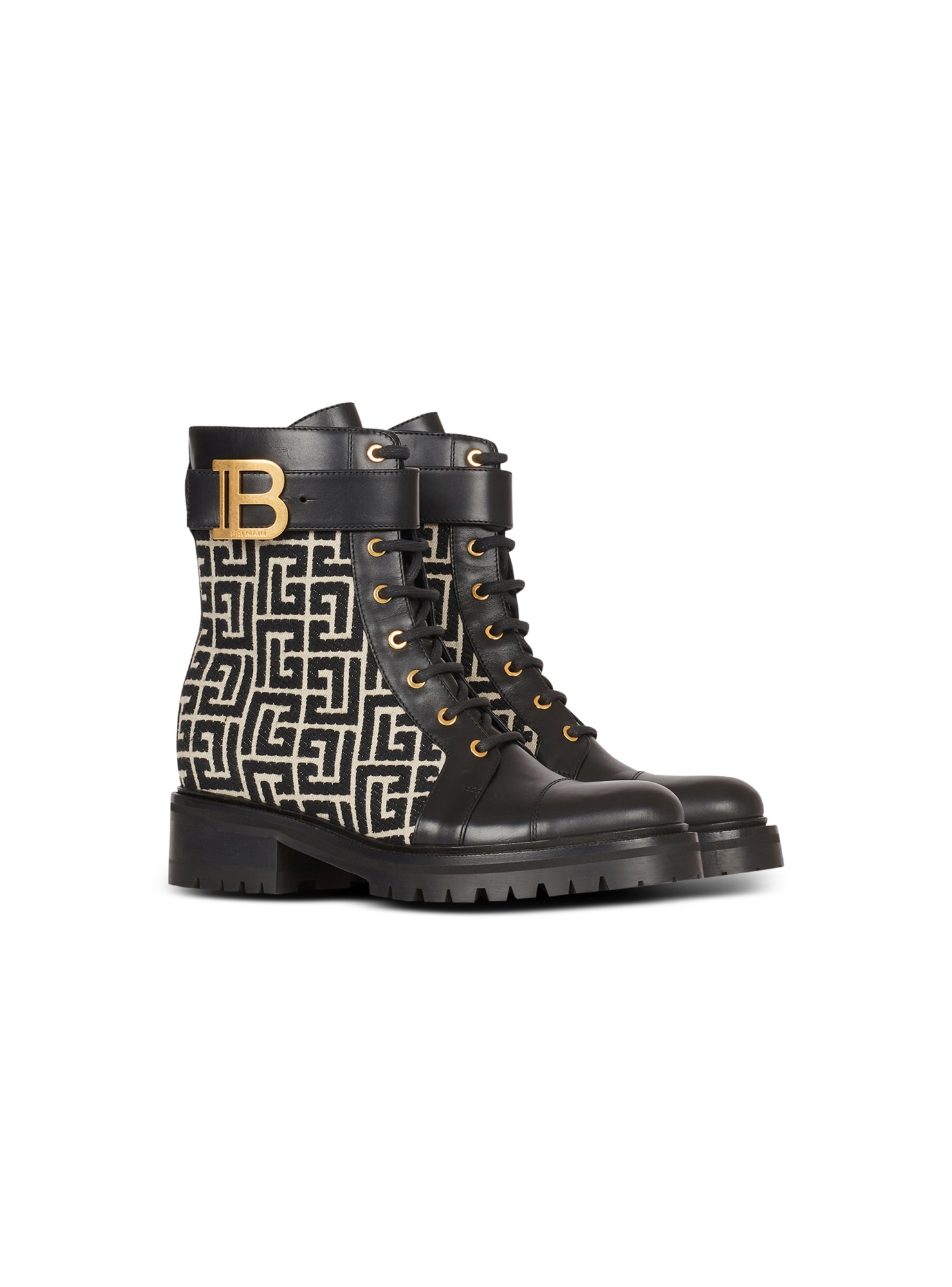 Balmain Bicolor Jacquard Ranger Romy Ankle Boots In Black
