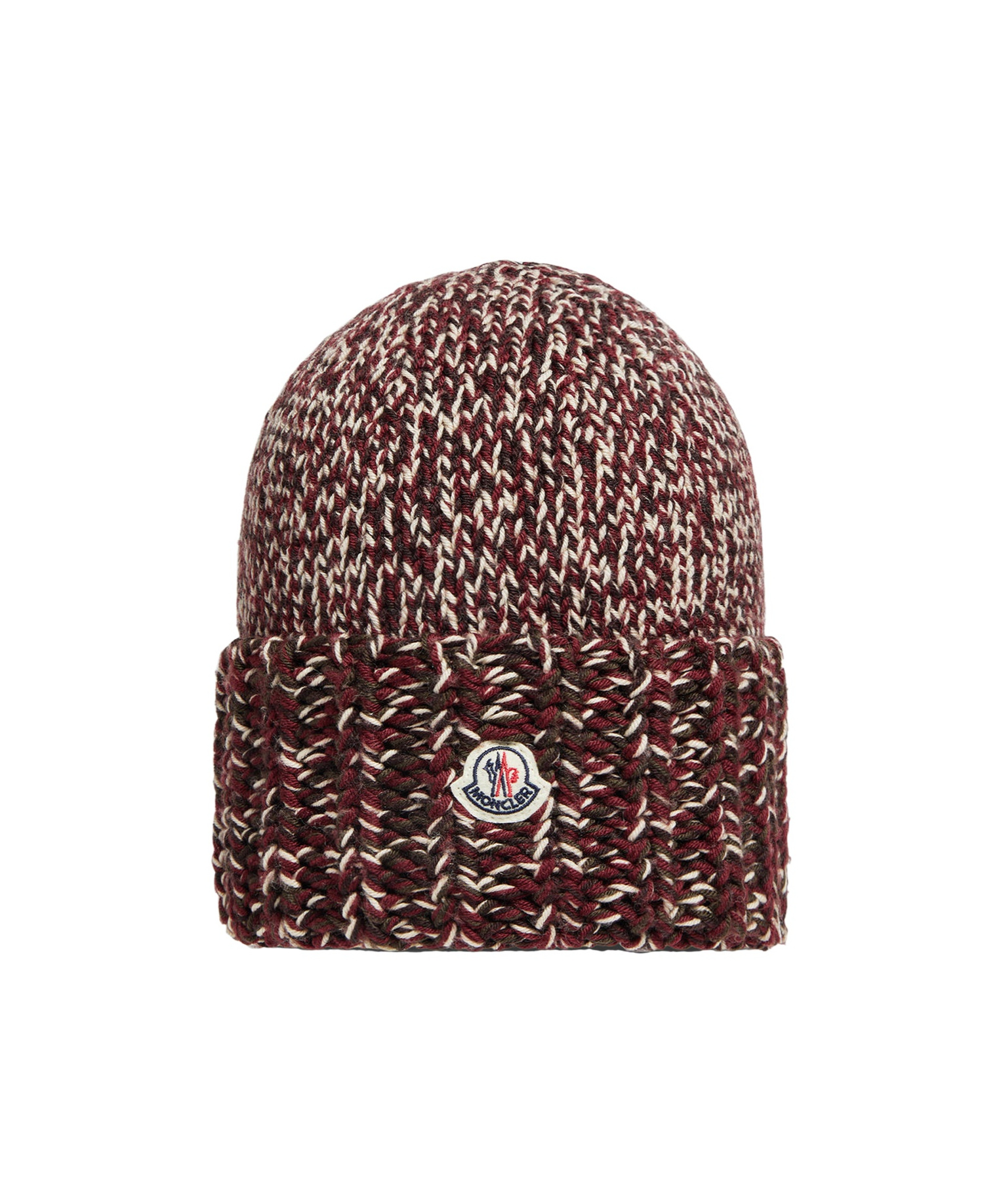 Moncler Cable-knit Logo-detail Beanie In Burgundy