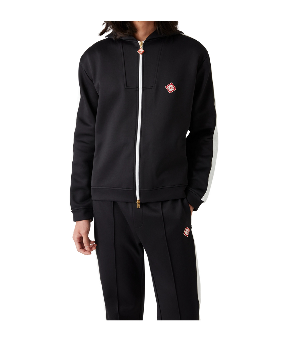 Casablanca Laurel Tape Hooded Scuba Jersey Track Jacket In Black