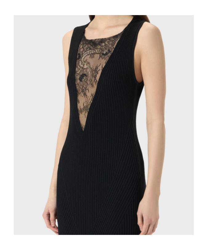 Blumarine Lace-panelled Sleeveless Gown In Black