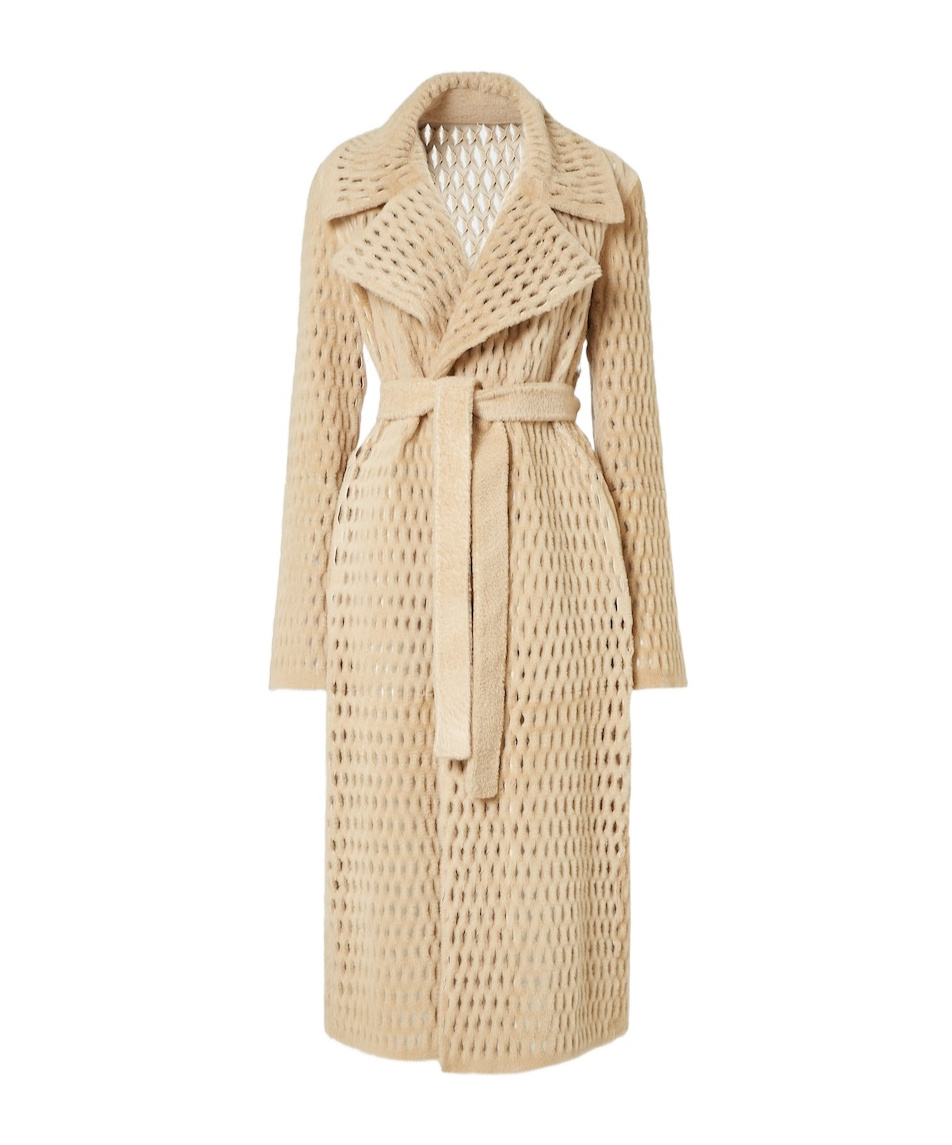 Fendi Honeycomb-effect Leather Coat In Neutral