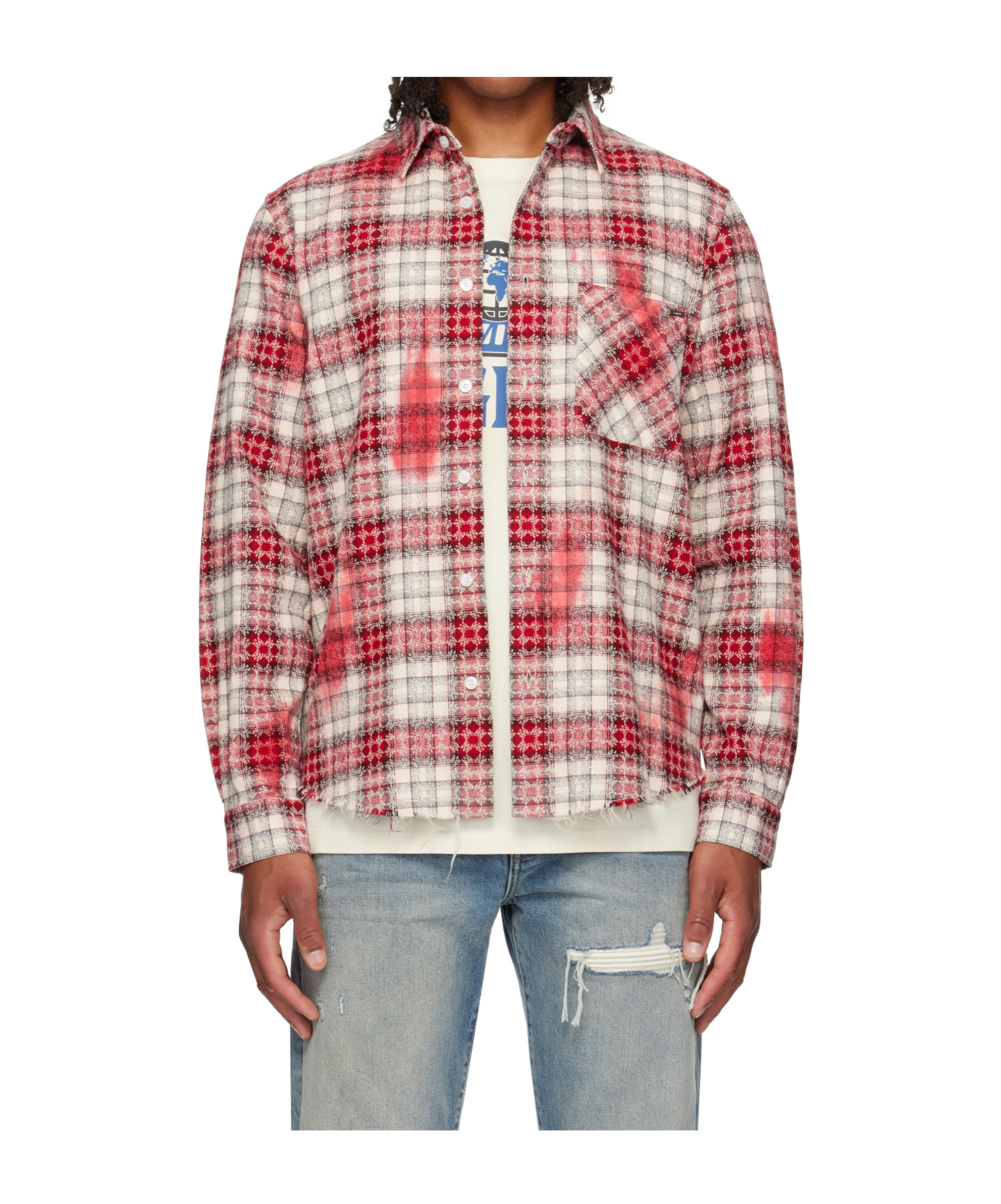 Amiri Ma Quad Bleached Flannel Shirt In Multi