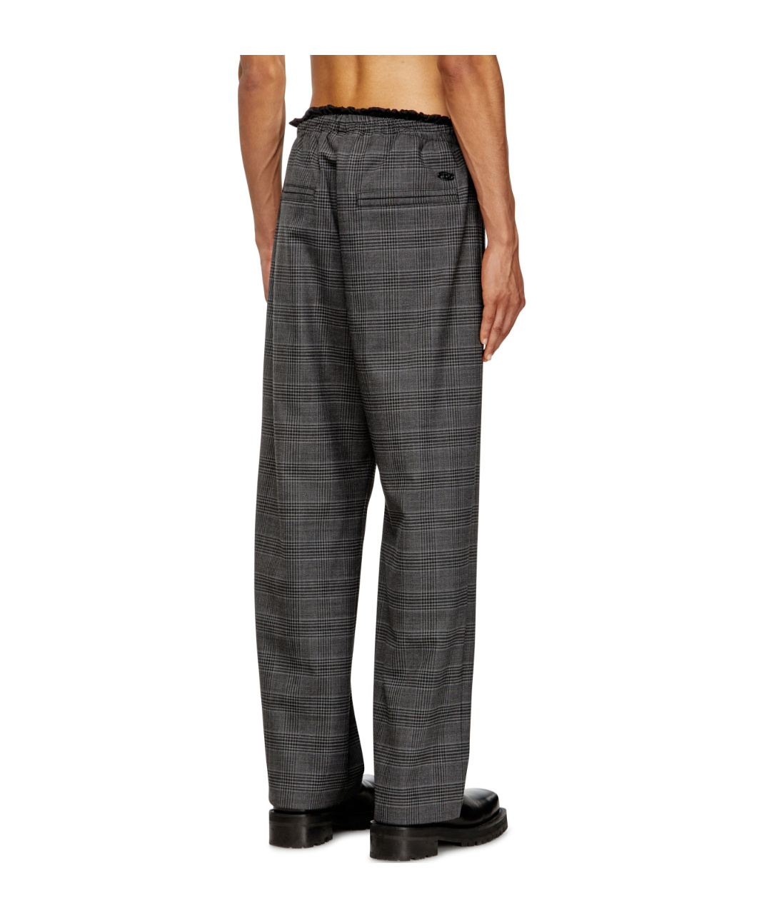 Diesel Elasticated-waist Checked Trousers In Gray