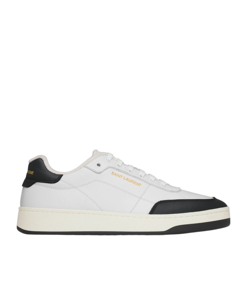 Saint Laurent Smooth Leather Sneakers Contrast Panel In White