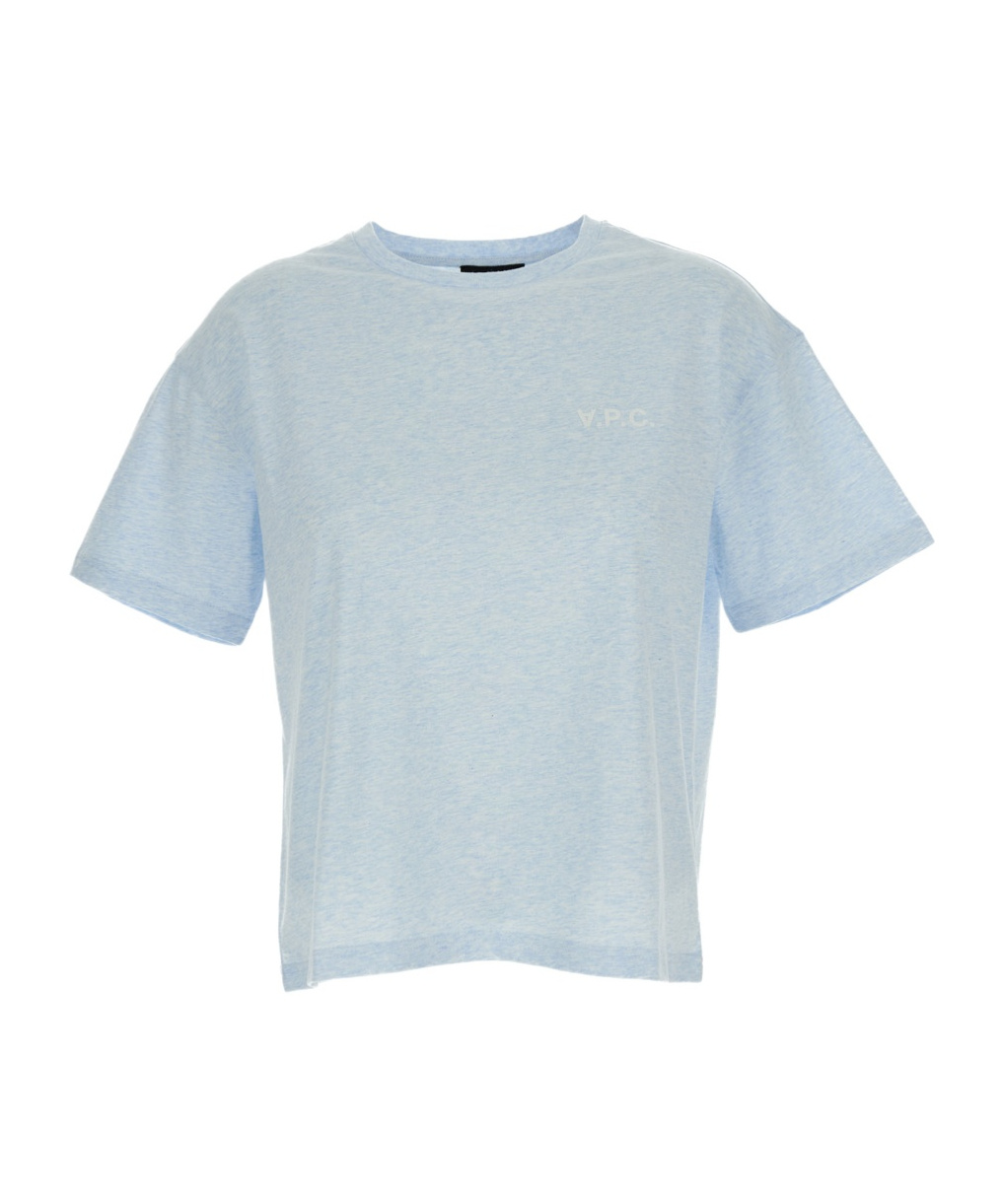 Apc A.p.c. Light-blue Round Neck T-shirt With Printed Logo In Cotton Woman In Green