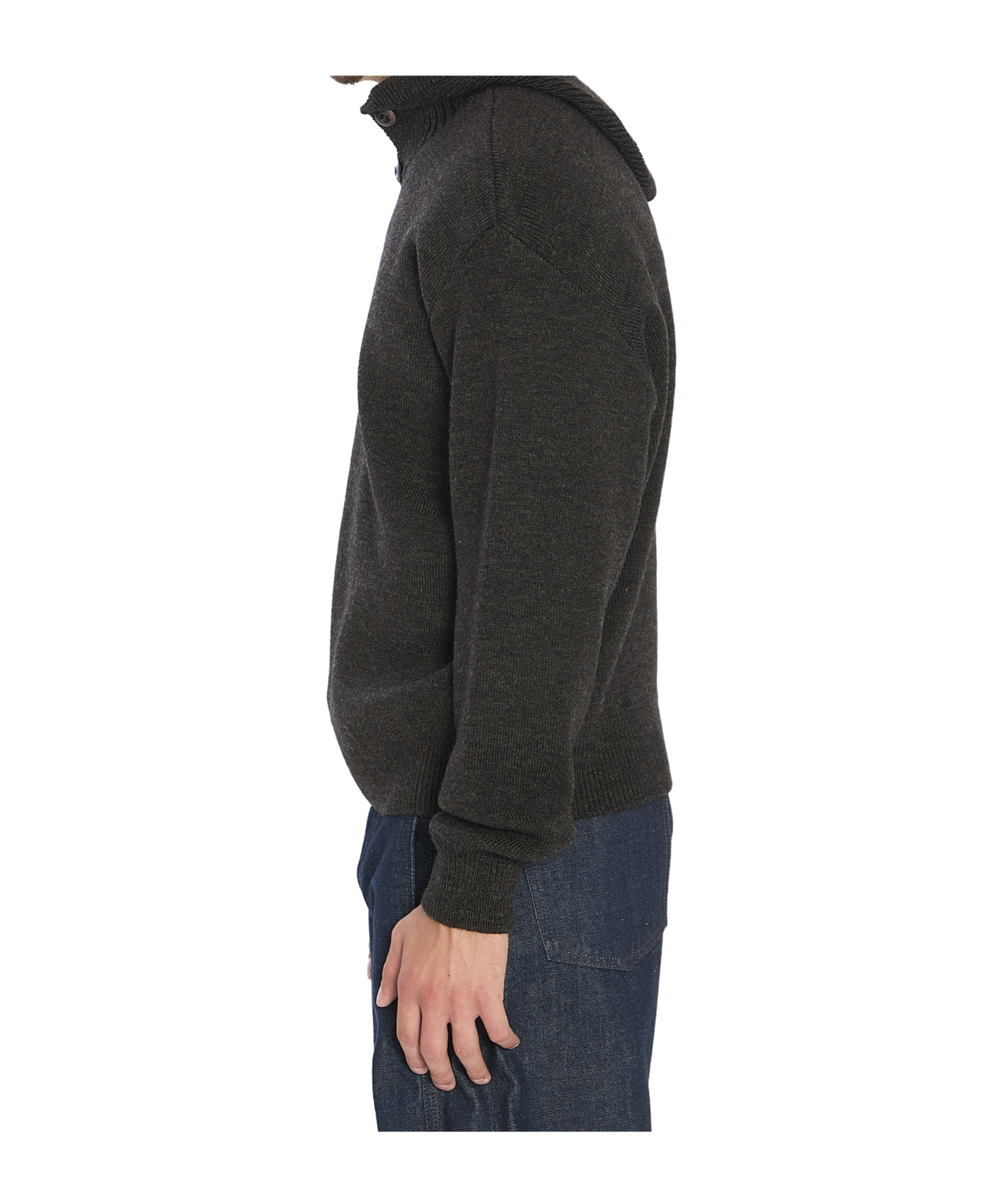 Lemaire Alpaca Wool Hooded Buttoned Sweater In Black