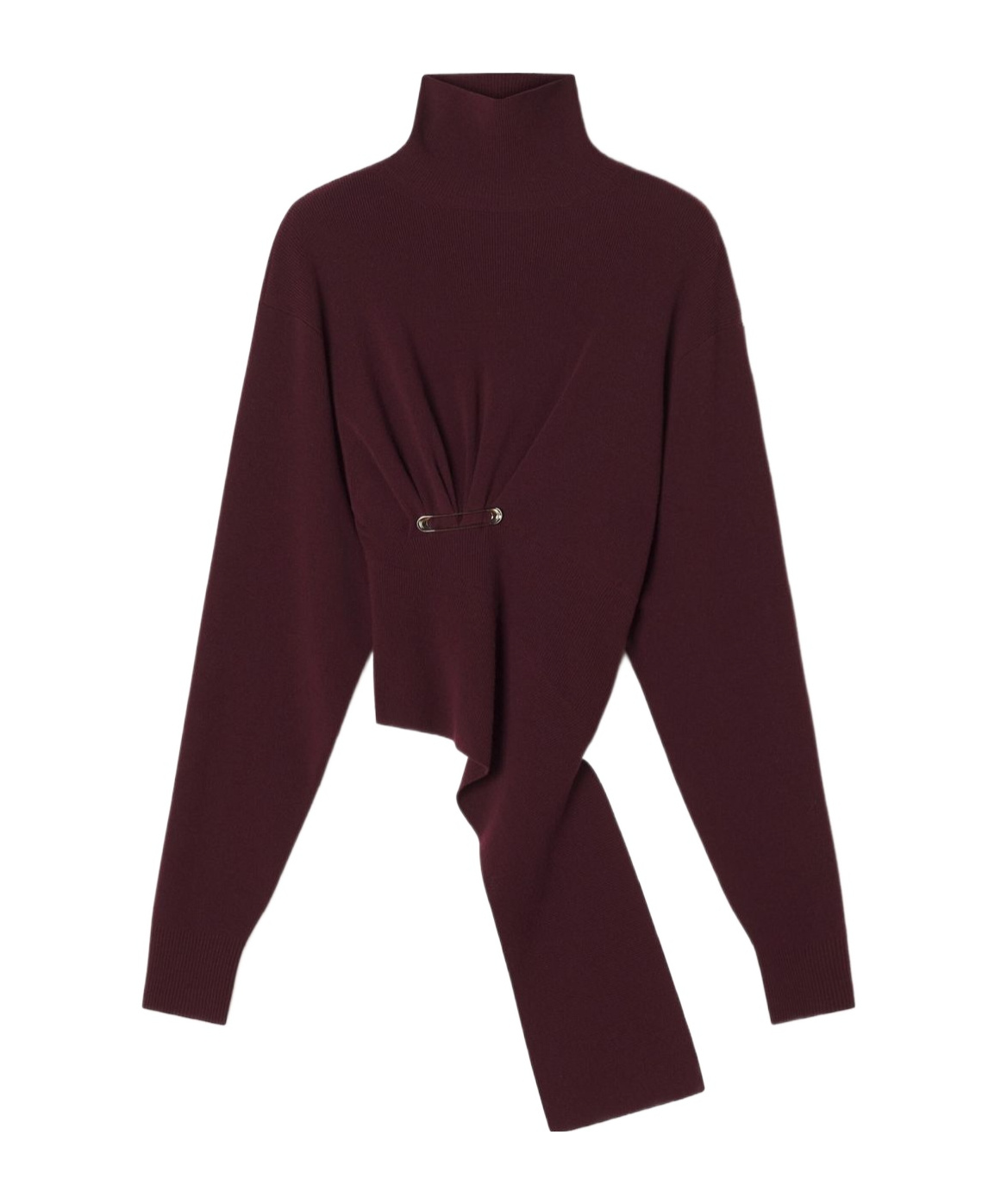 Lanvin Burgundy Knit Wool-cashmere Sweater With Asymmetrical Hem In Burgundy