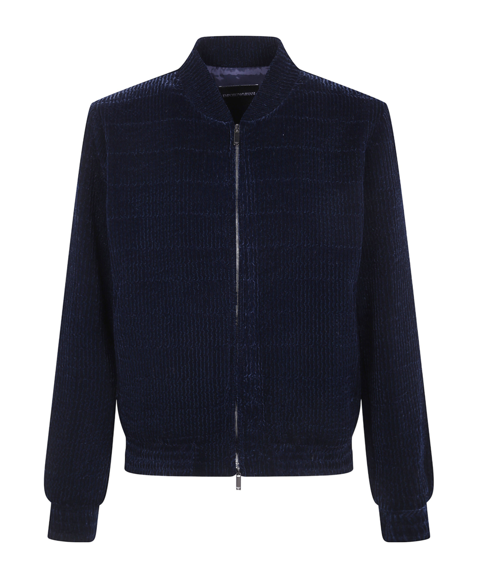 Emporio Armani Long Sleeve Bomber Jacket With Ribbed Cuffs In Blue