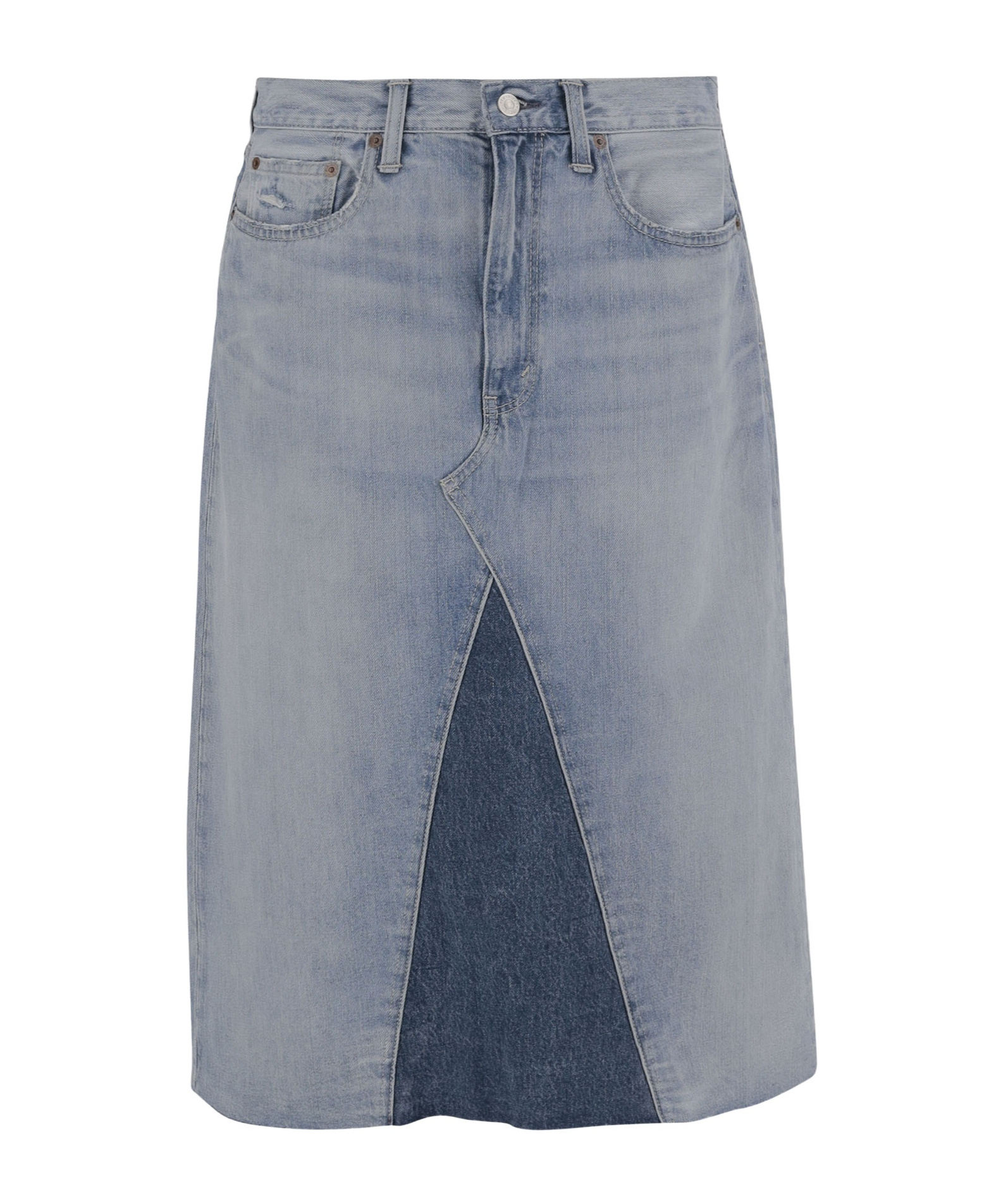 Polo Ralph Lauren Patchwork Denim Midi Skirt In Blue