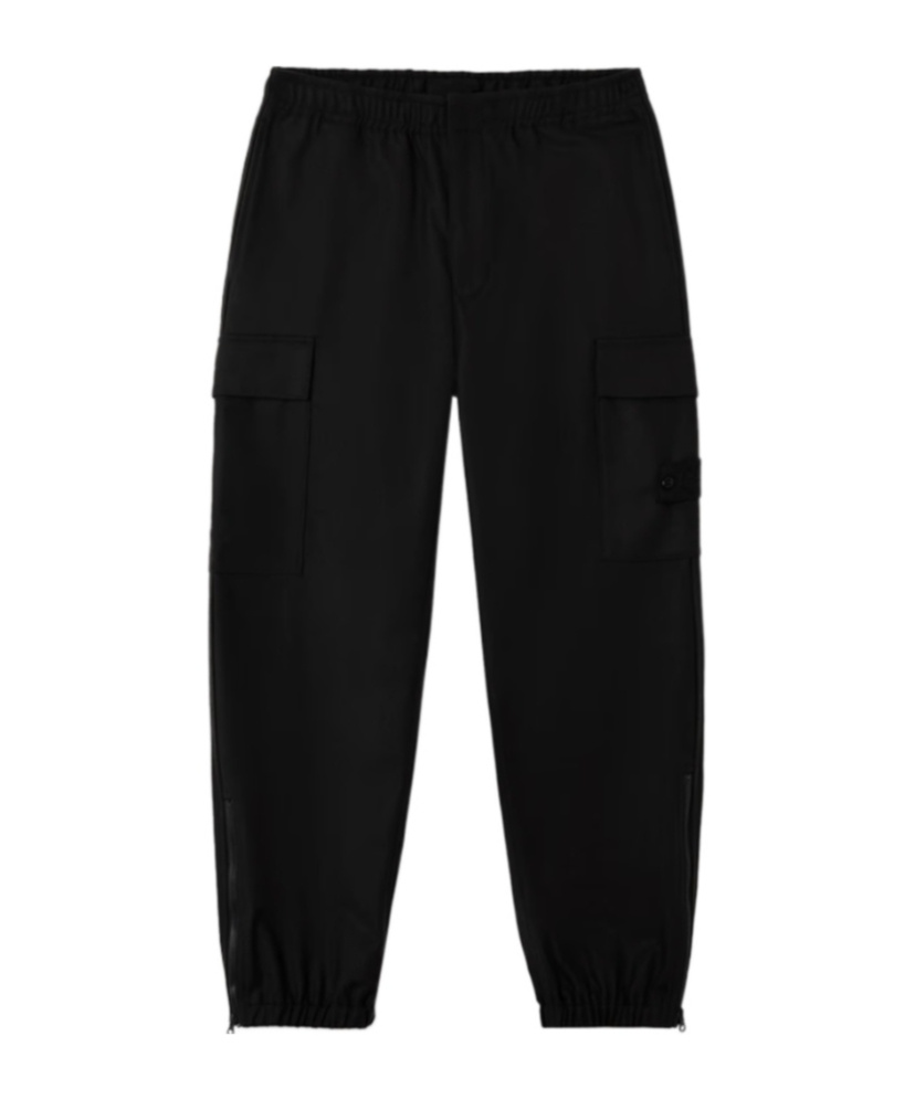 Stone Island Loose-fit Cargo Trousers With Elasticated Zipped Cuffs In Black