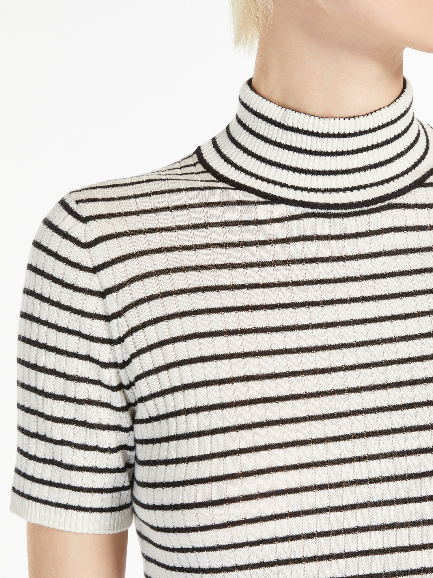 Max Mara Fiemme Striped Mock-neck Sweater In White