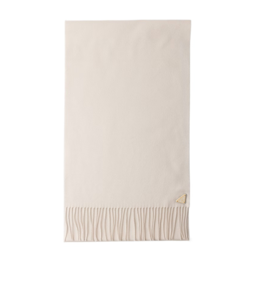 Prada Triangle-logo Fringed Scarf In Multi