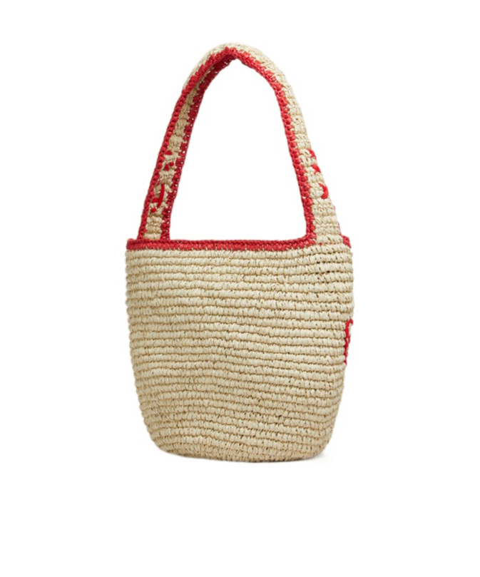 Marni Borsa A Spalla Hobo Nassa In Rafia Naturale E Rossa In Nude