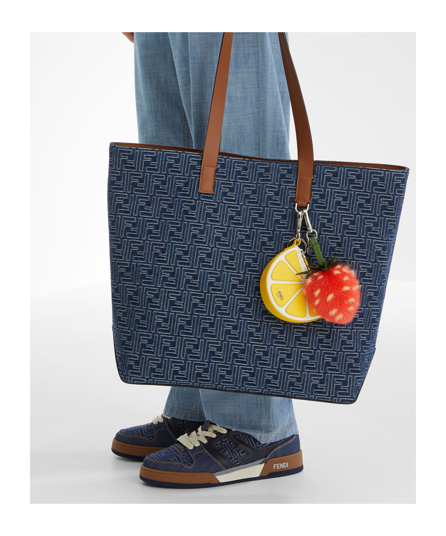 Fendi Match Denim Ff Embossed Sneakers Blue In Blue
