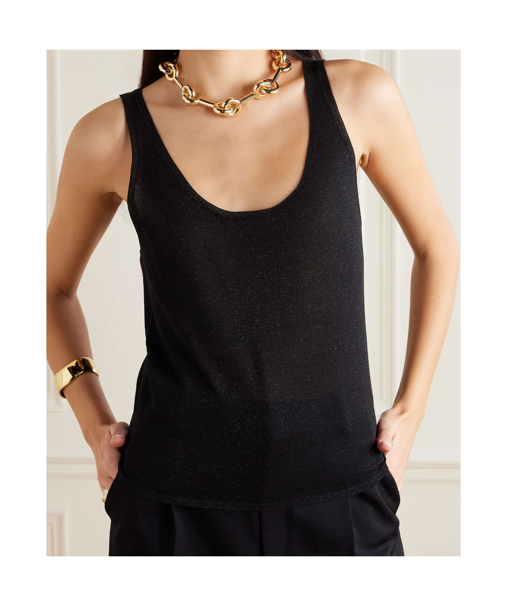 Saint Laurent Metallic Knitted Top In Black