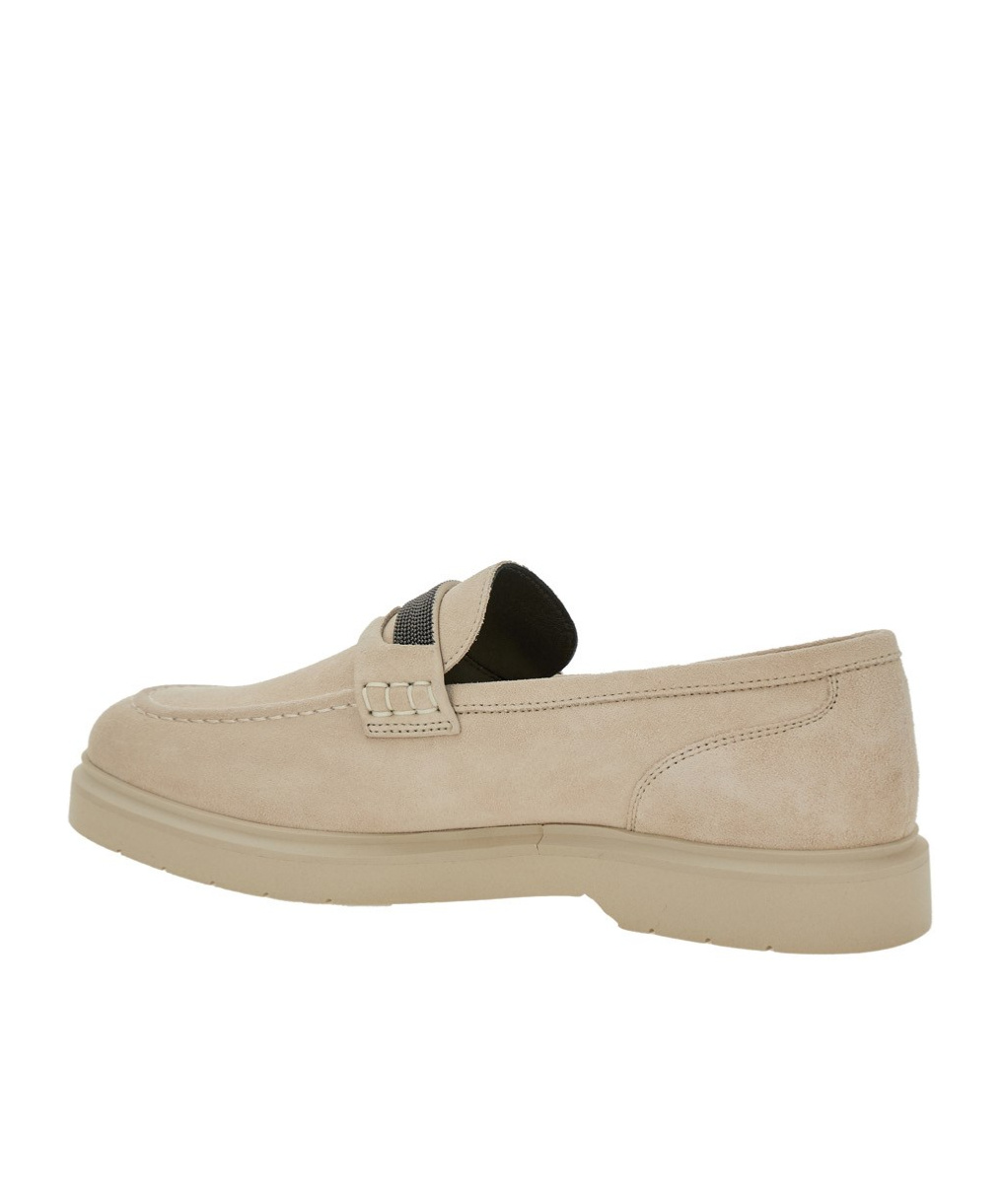 Brunello Cucinelli Embellished Almond Toe Loafers In Nude