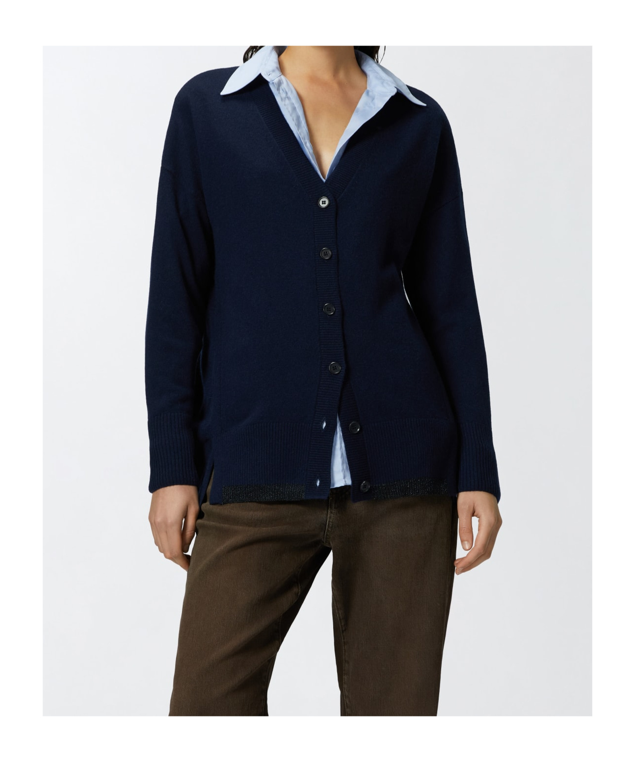 Pinko Wool And Cashmere Cardigan With Lurex Edging In Black