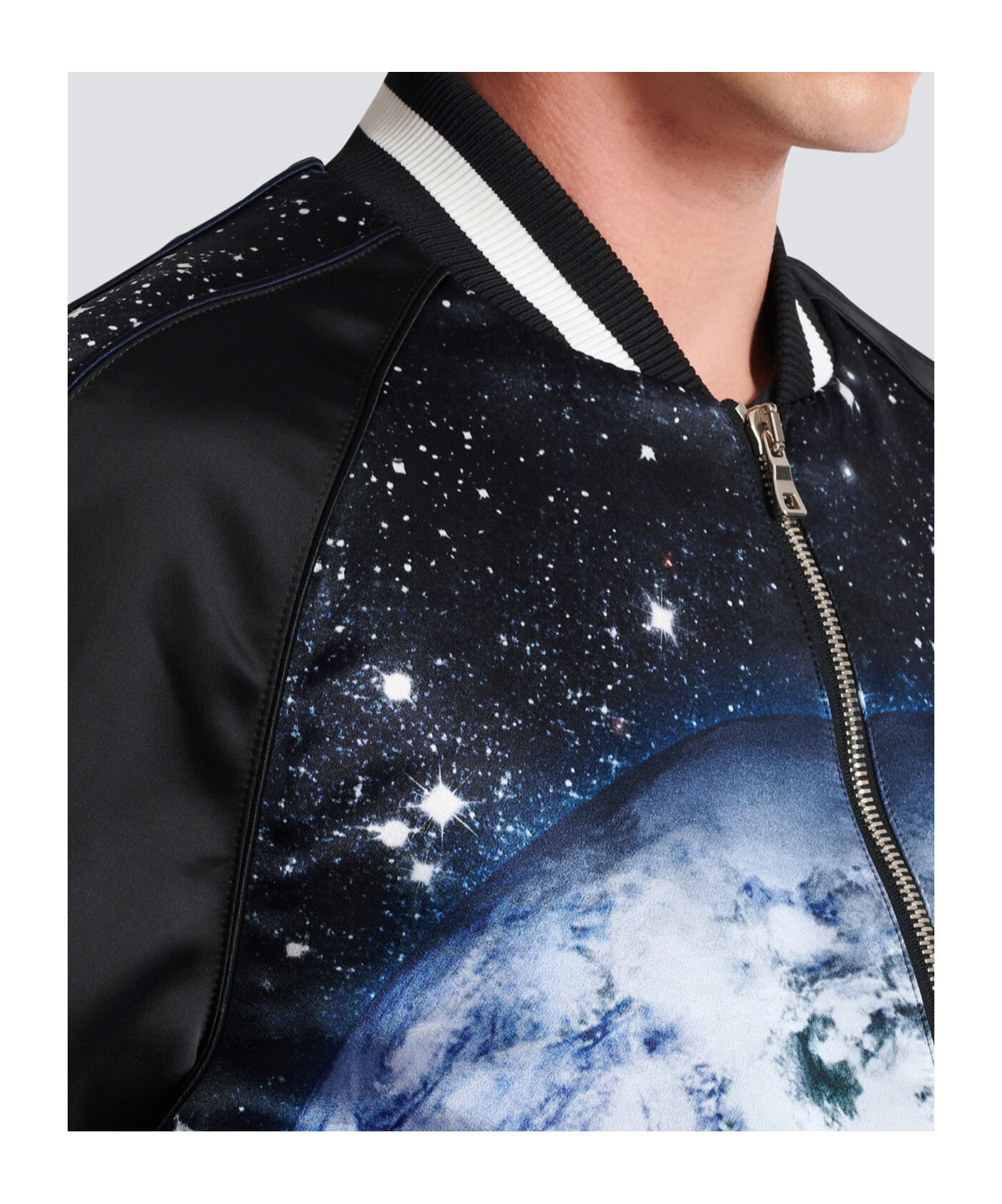Balmain Logo Planet Zip-up Bomber Jacket In Black
