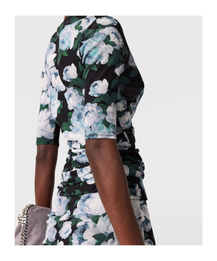 Stella Mccartney Floral Three-quarter-sleeve Mesh Top In Blue