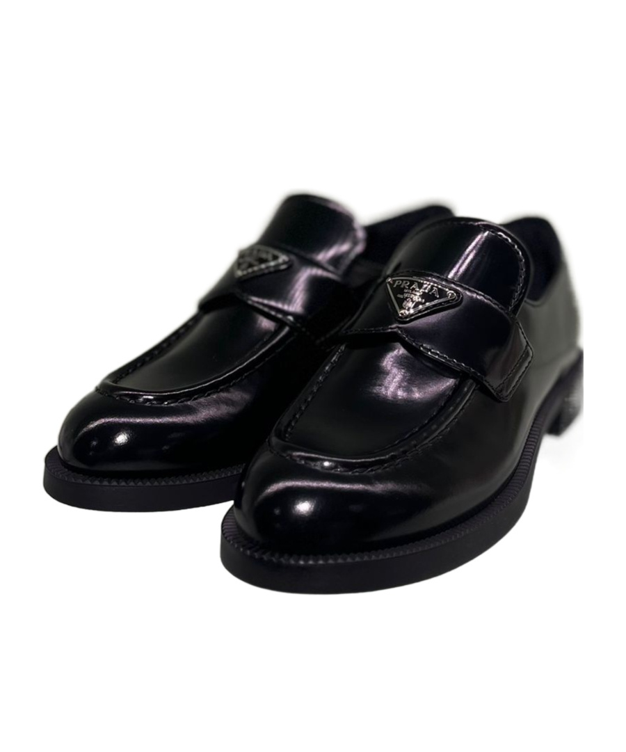 Prada Logo-plaque Leather Loafers In Black