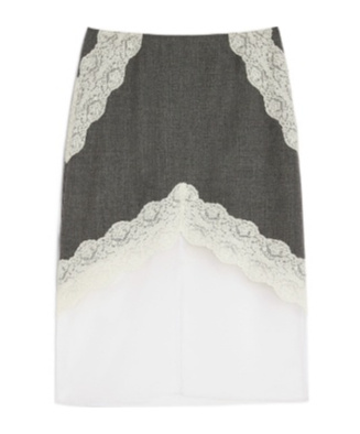 Jil Sander Asymmetric Lace Wool Skirt With Sheer Overlay In Gray