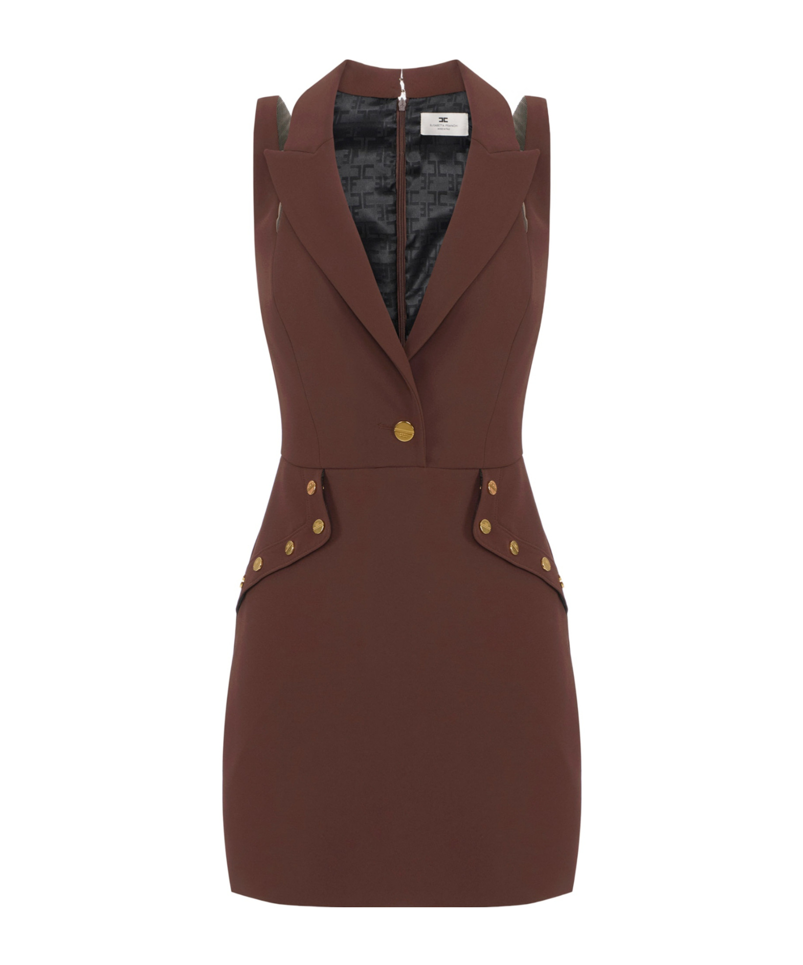 Elisabetta Franchi Mini Dress In Double Layer Crêpe Fabric With Jewel Buttons In Red