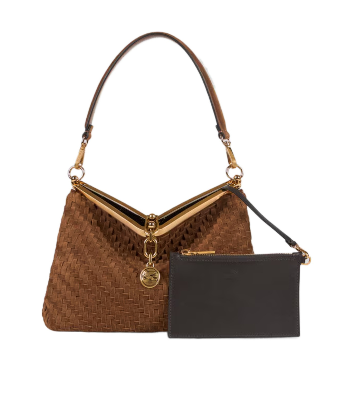 Etro Medium Woven Suede Vela Bag In Brown