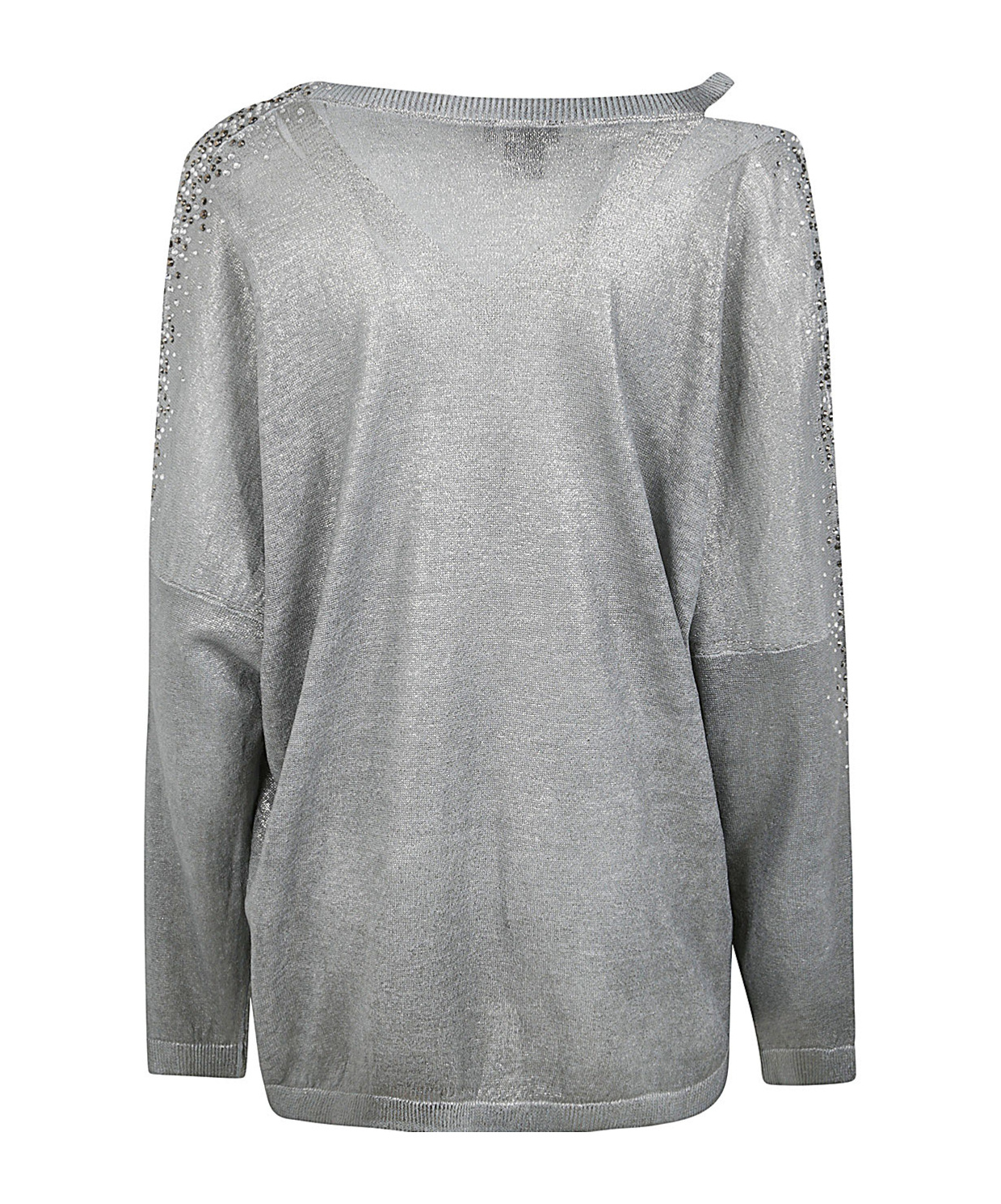 Avant Toi Linen Cotton V-neck Pullover With Lamination And Strass In Gray