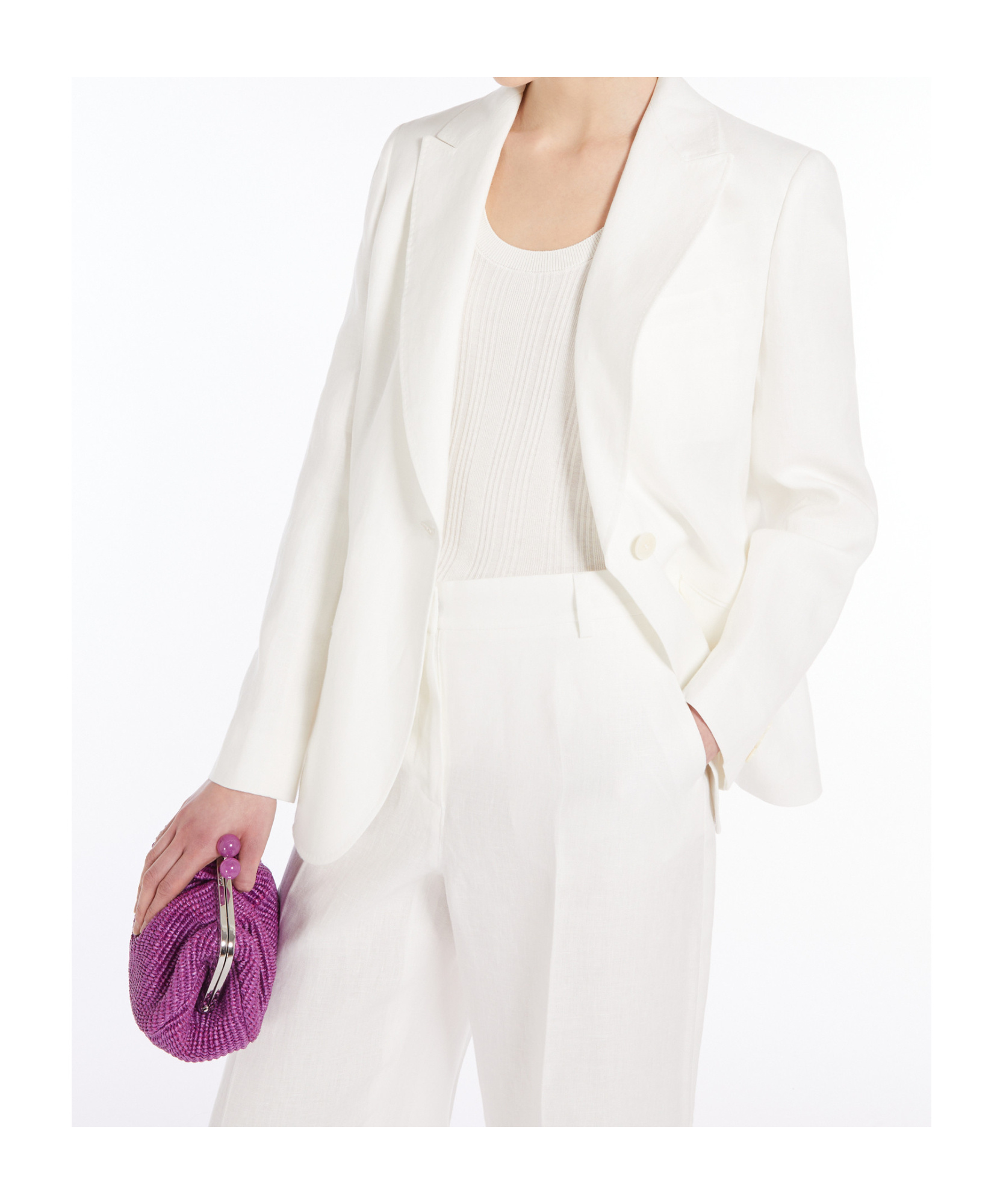 Weekend Max Mara Quito Cotton & Linen Canvas Wide Jacket In White
