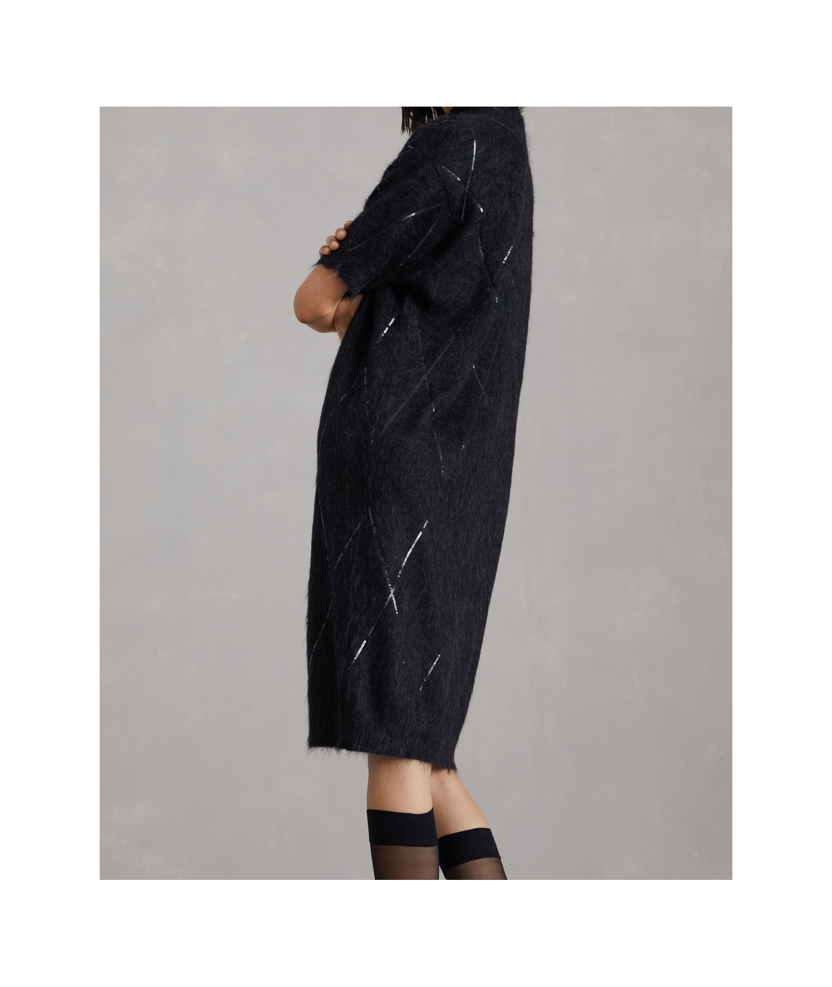 Brunello Cucinelli Black Sequin Mock Neck Dress In Black