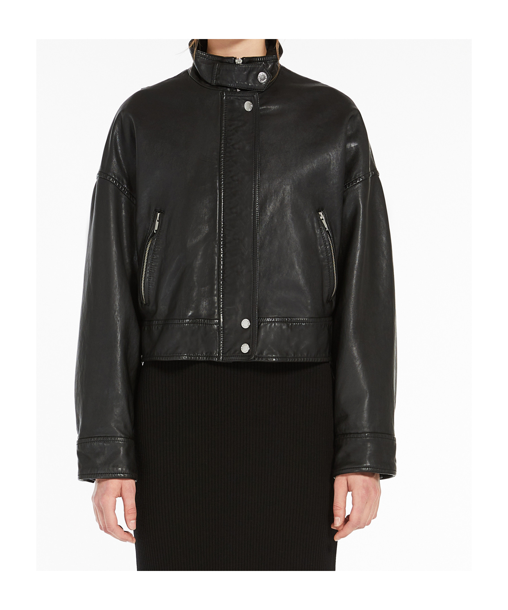 Weekend Max Mara Angel Leather Bomber Jacket In Black | ModeSens