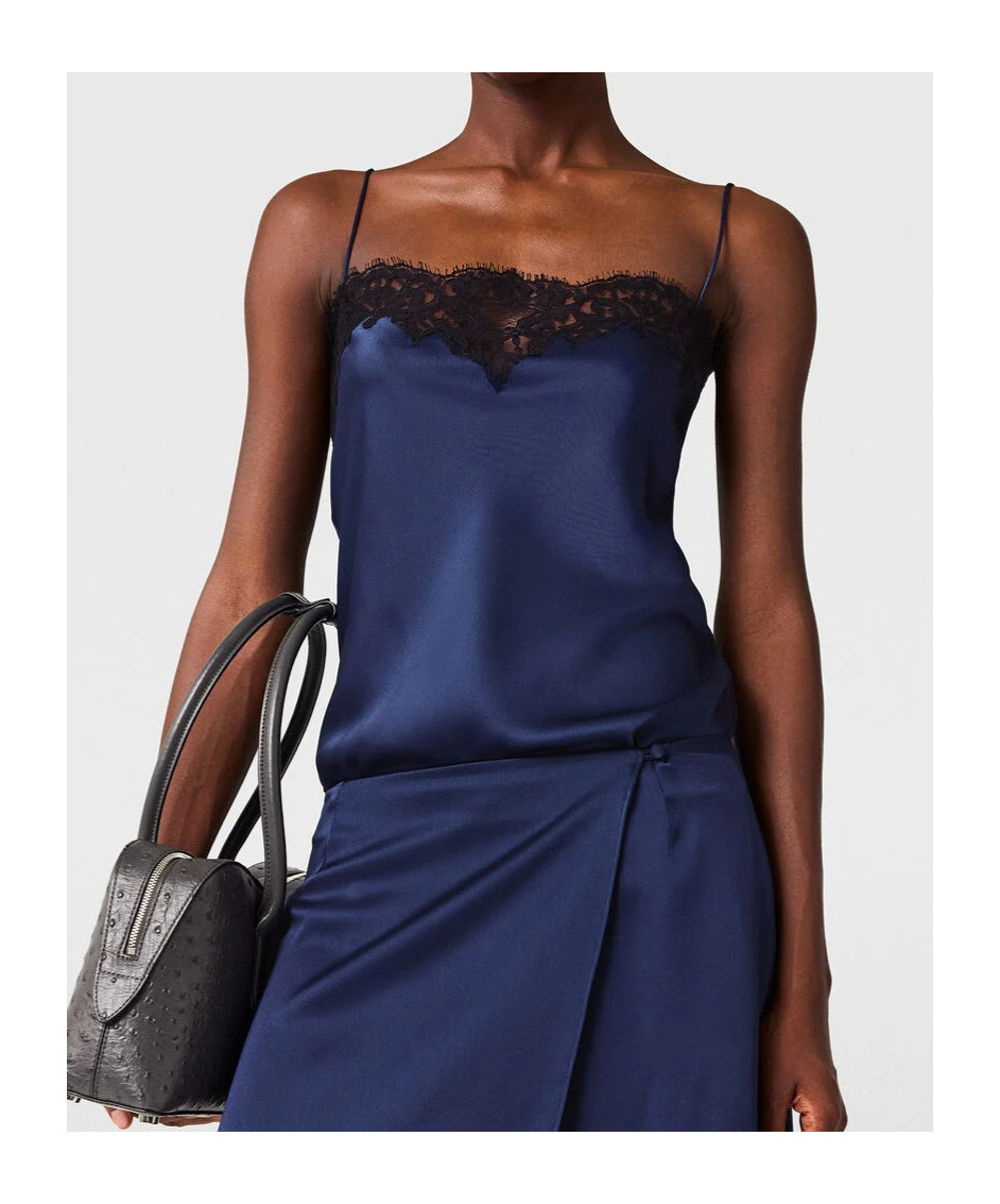 Stella Mccartney Iconic Lace Trim Satin Camisole In Blue