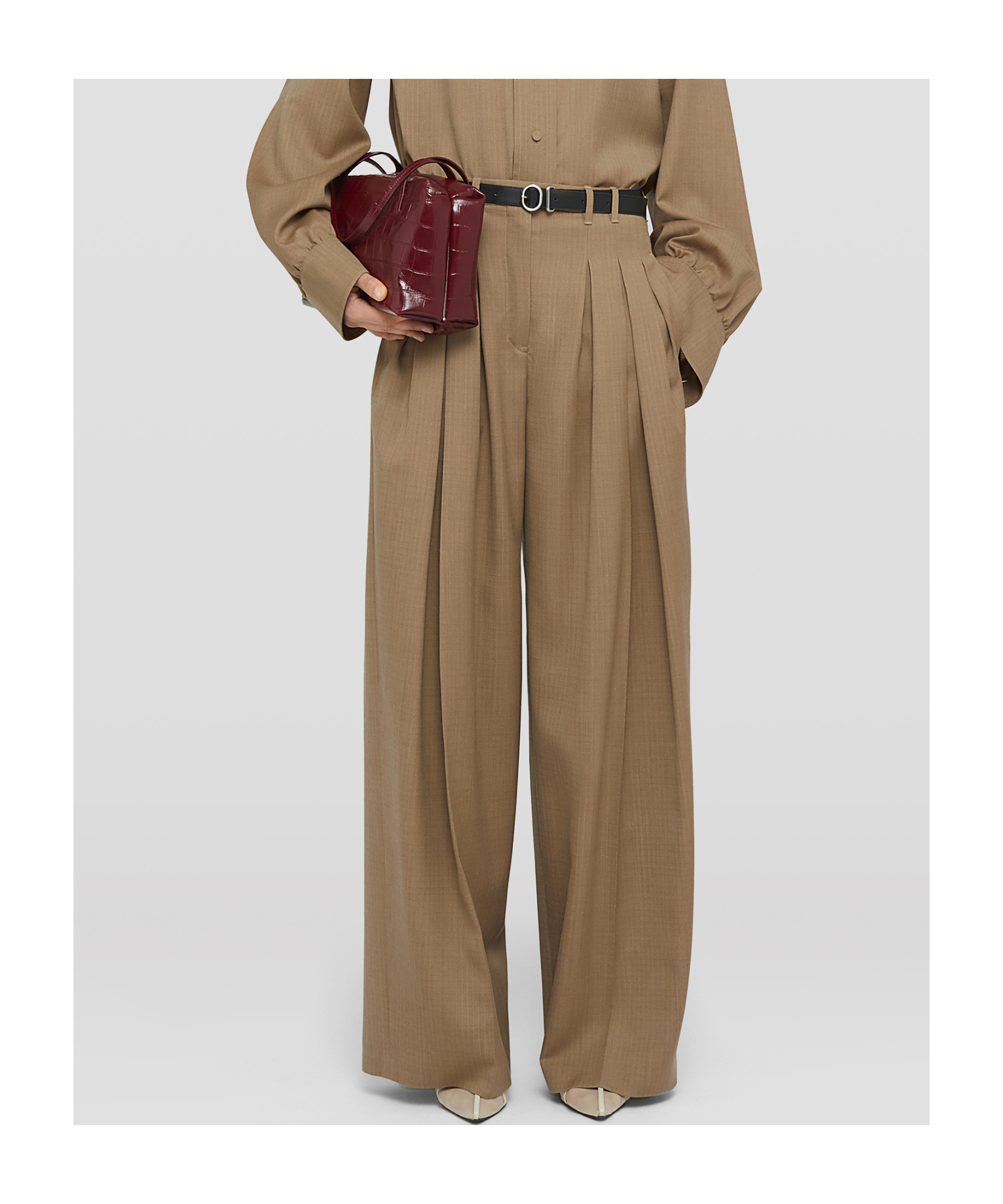 Jil Sander Belted Wool Palazzo Pants In Brown