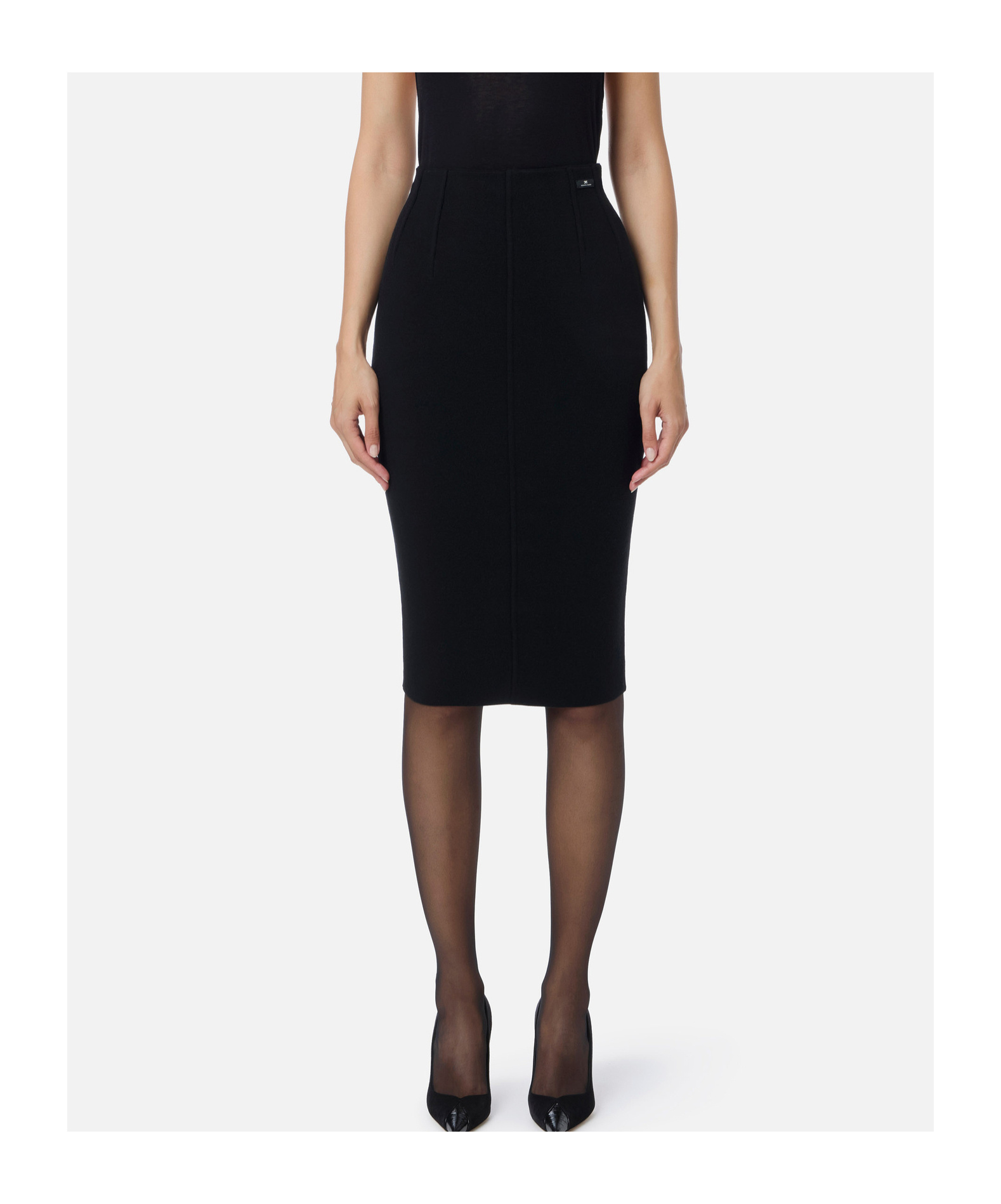 Elisabetta Franchi Back-detail Midi Pencil Skirt In Black