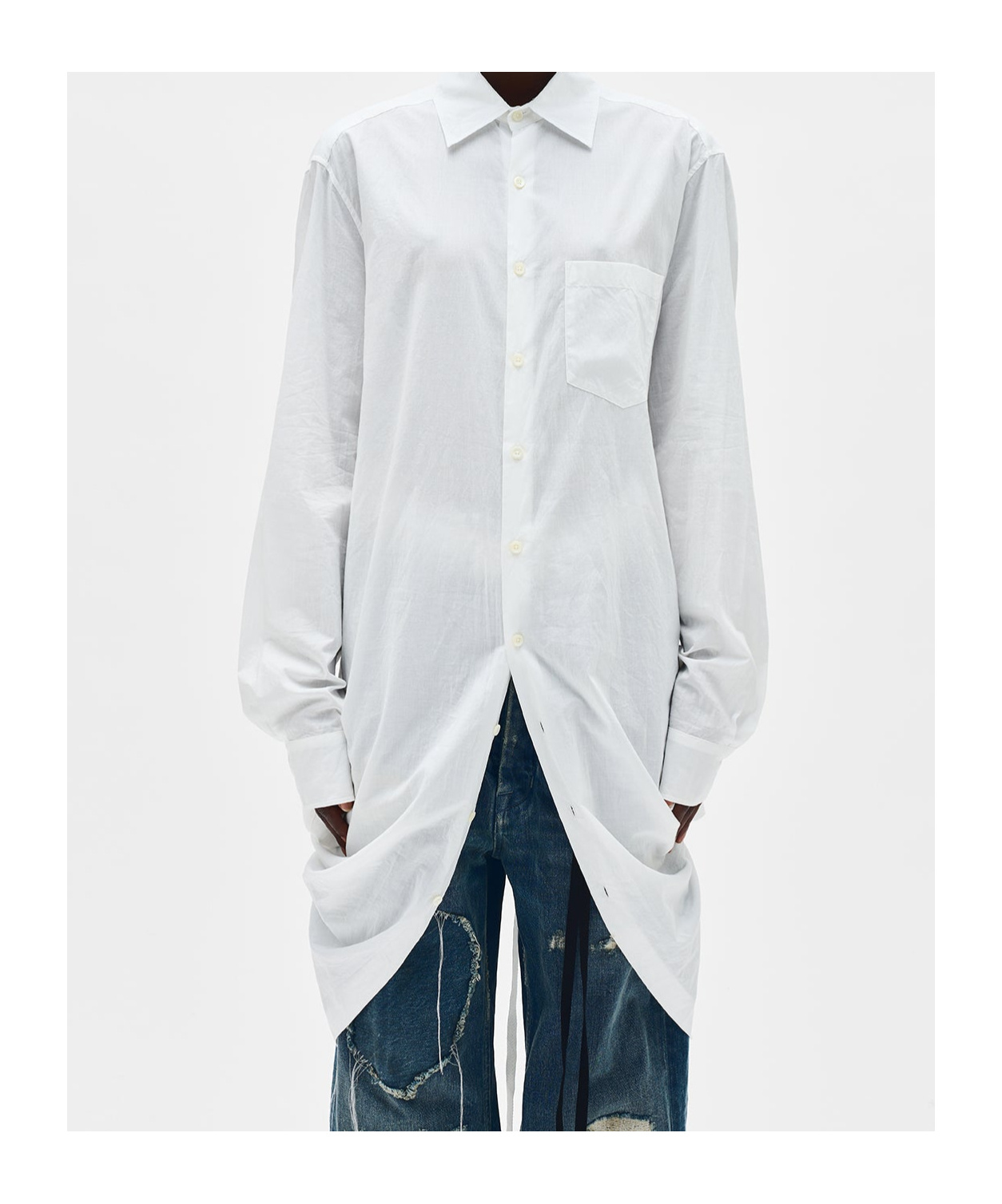 Ann Demeulemeester Gabi Long Relax Fit Shirt Draped On Back In White