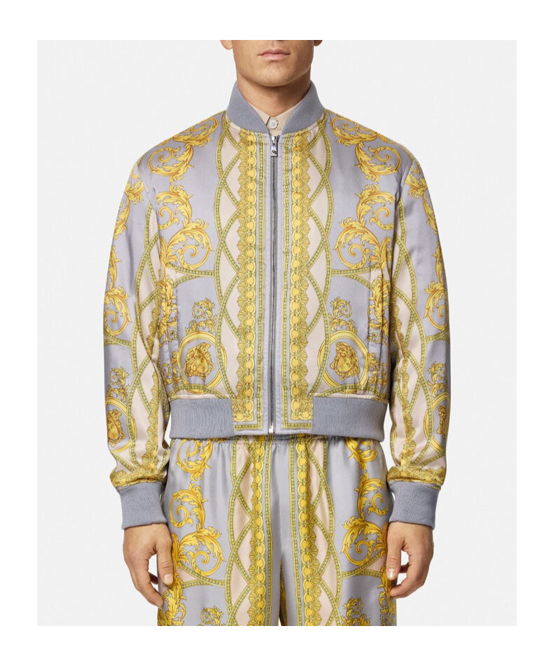 Versace Baroque-pattern Print Bomber Jacket In Nude