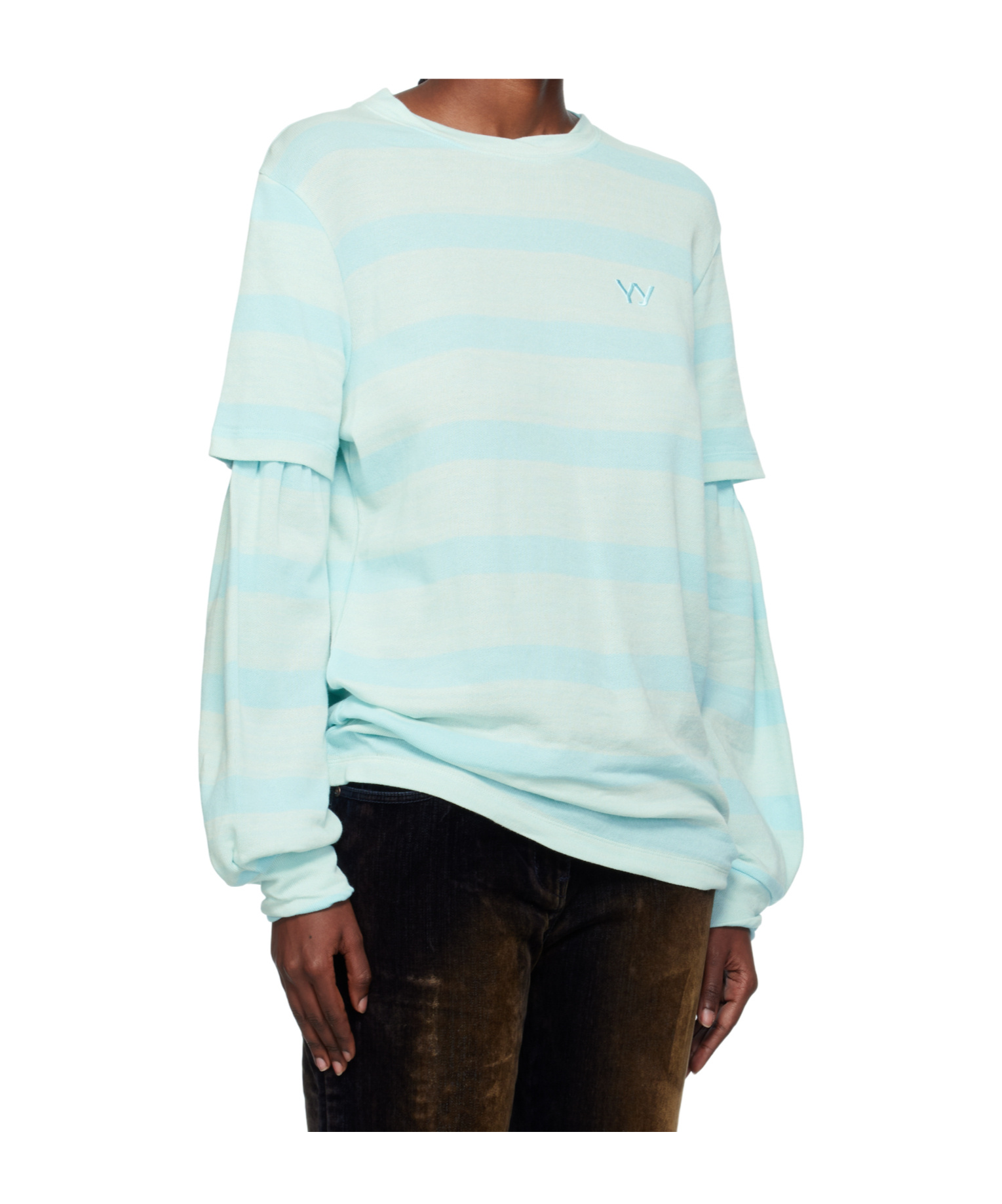 Open Yy Cotton Striped T-shirt In Blue