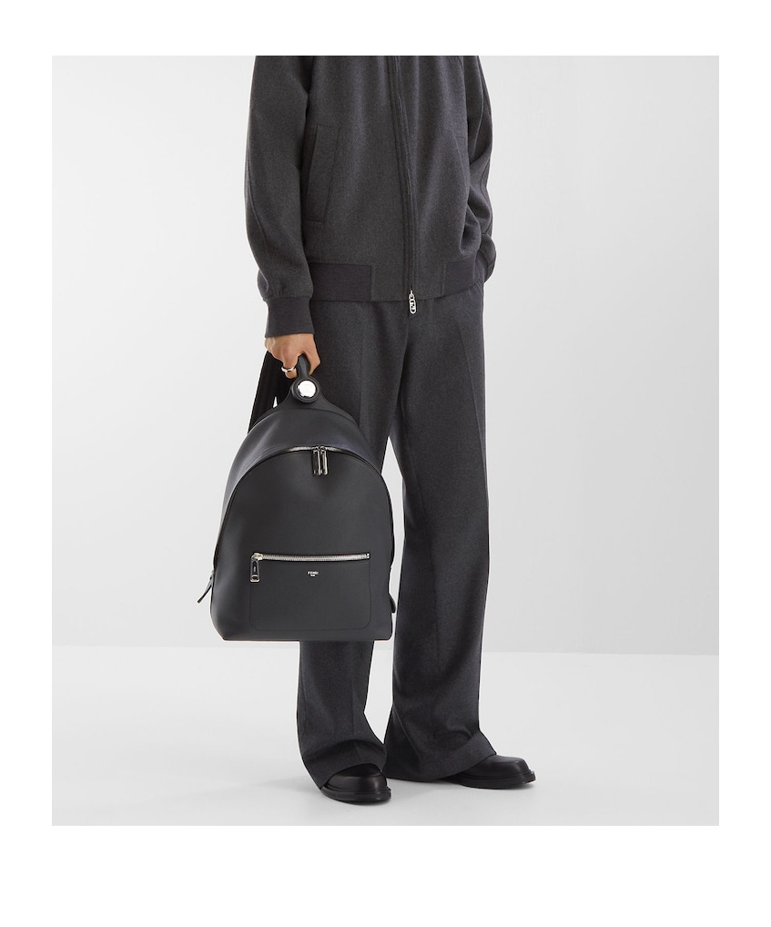 Fendi Medium Grained Leather Backpack In Black