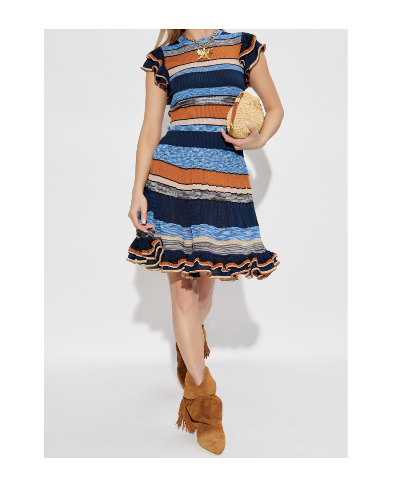 Ulla Johnson Cecile Striped Ruffle Rib Knit Top In Multicolor