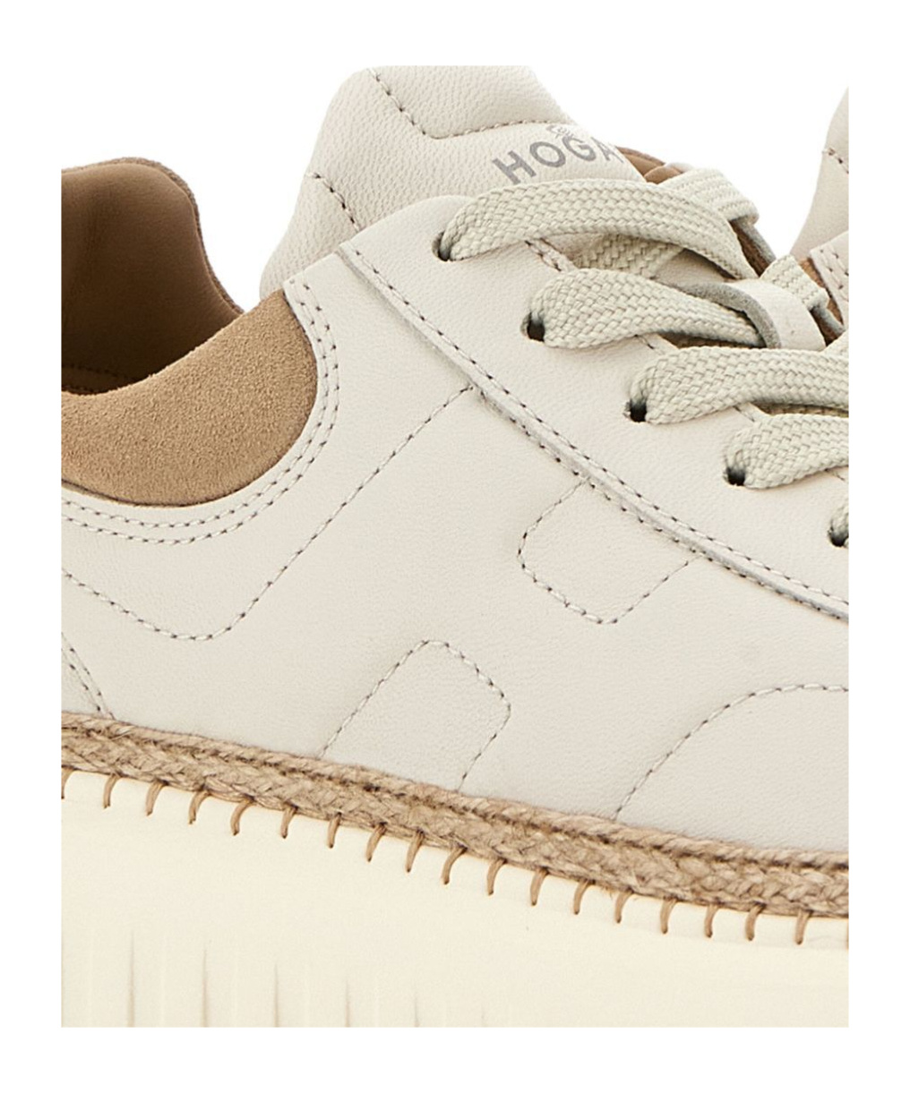 Hogan Ivory Brown Lace-up Sneakers With Textured Sole In Neutral