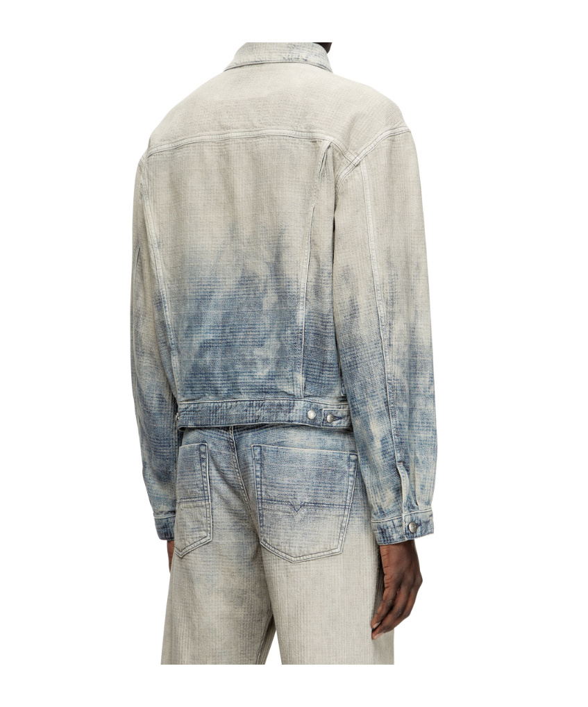 Diesel Trucker Jacket In Prince Of Wales Jacquard Denim In Multi