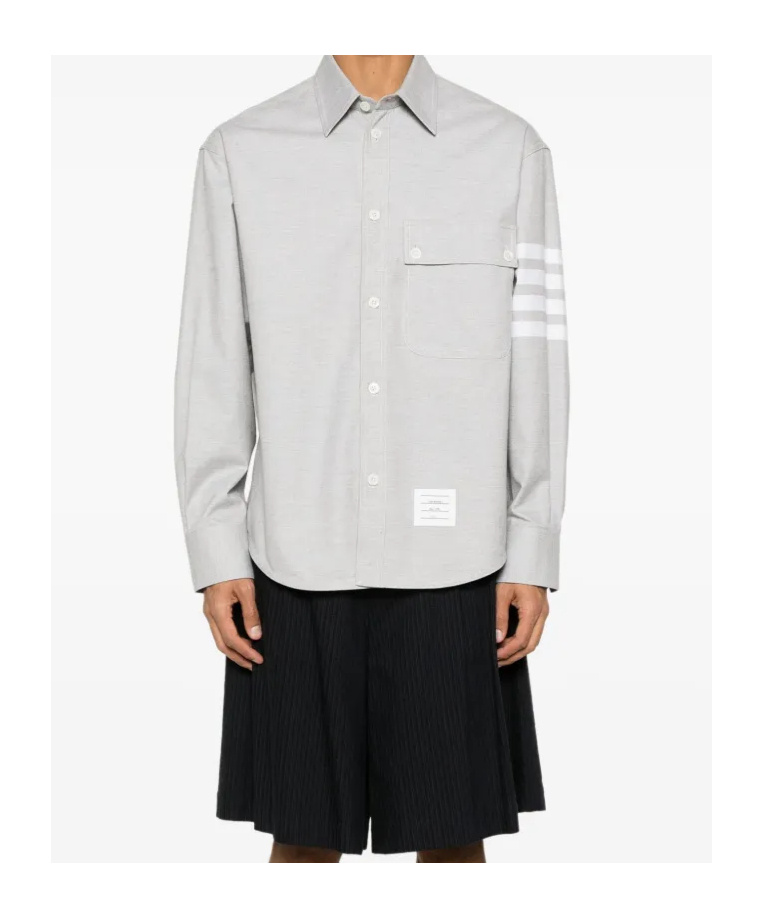 Thom Browne Oversized Cotton Shirt Contrast Stitching In Gray