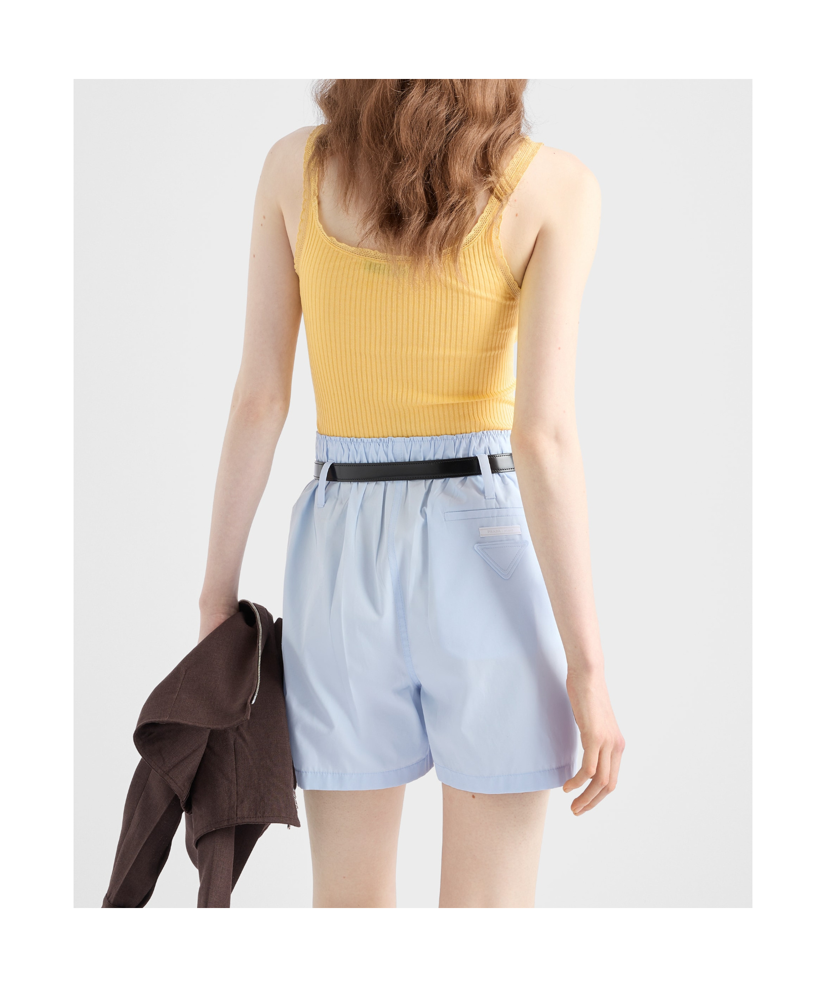 Prada Womens Yellow Logo-plaque Ribbed Cotton Tank Top