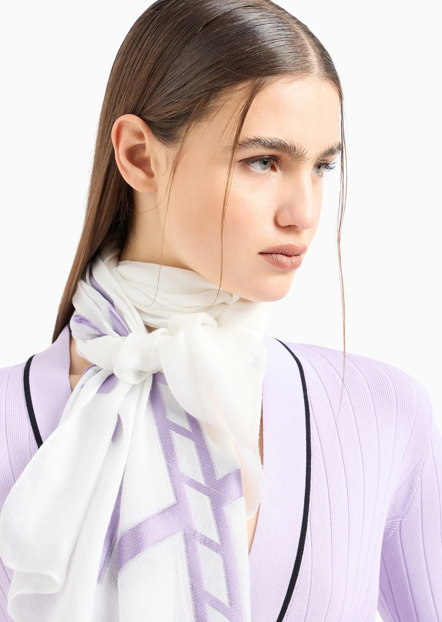 Armani Exchange Rectangular Embroidered Scarf In Purple