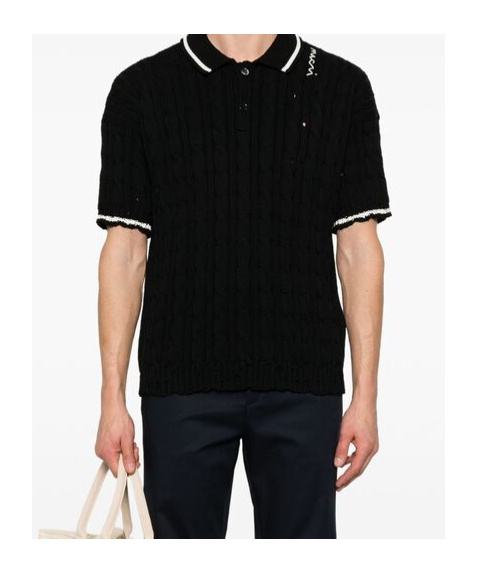 MARNI MARNI LOGO EMBROIDERED CABLE-KNIT POLO SHIRT