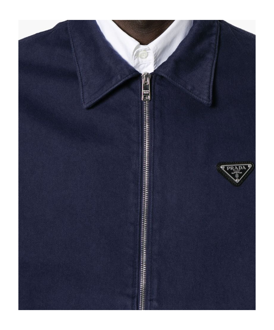 Shop Prada Old Denim Zipper Jacket In Blue