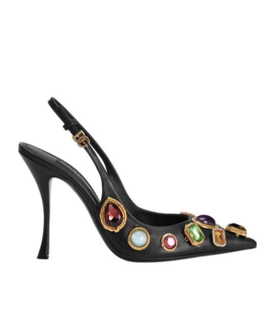 Dolce & Gabbana Semiprecious Stone Leather Slingback Pumps In Black