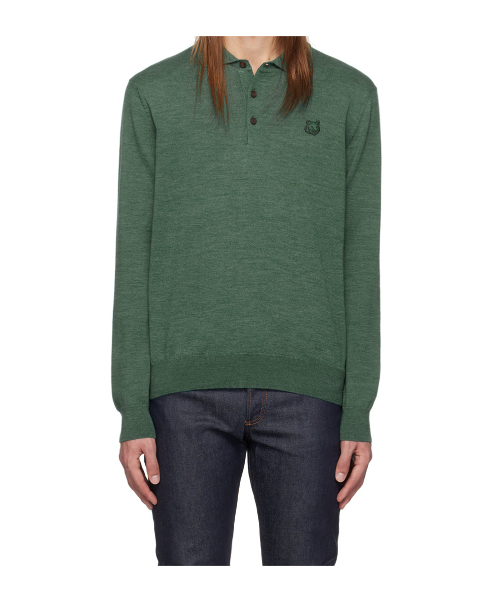 Maison Kitsuné Logo Decorated Polo Shirt In Green