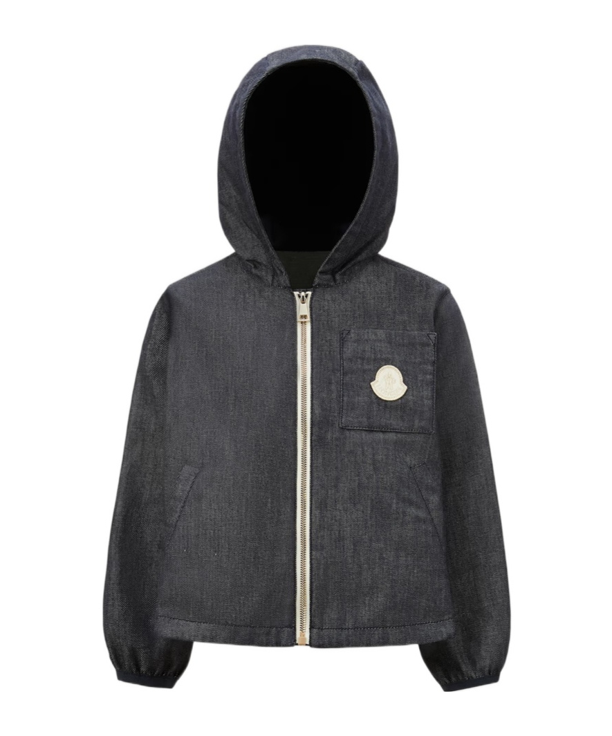 Moncler Long-sleeved Denim Jacket In Black