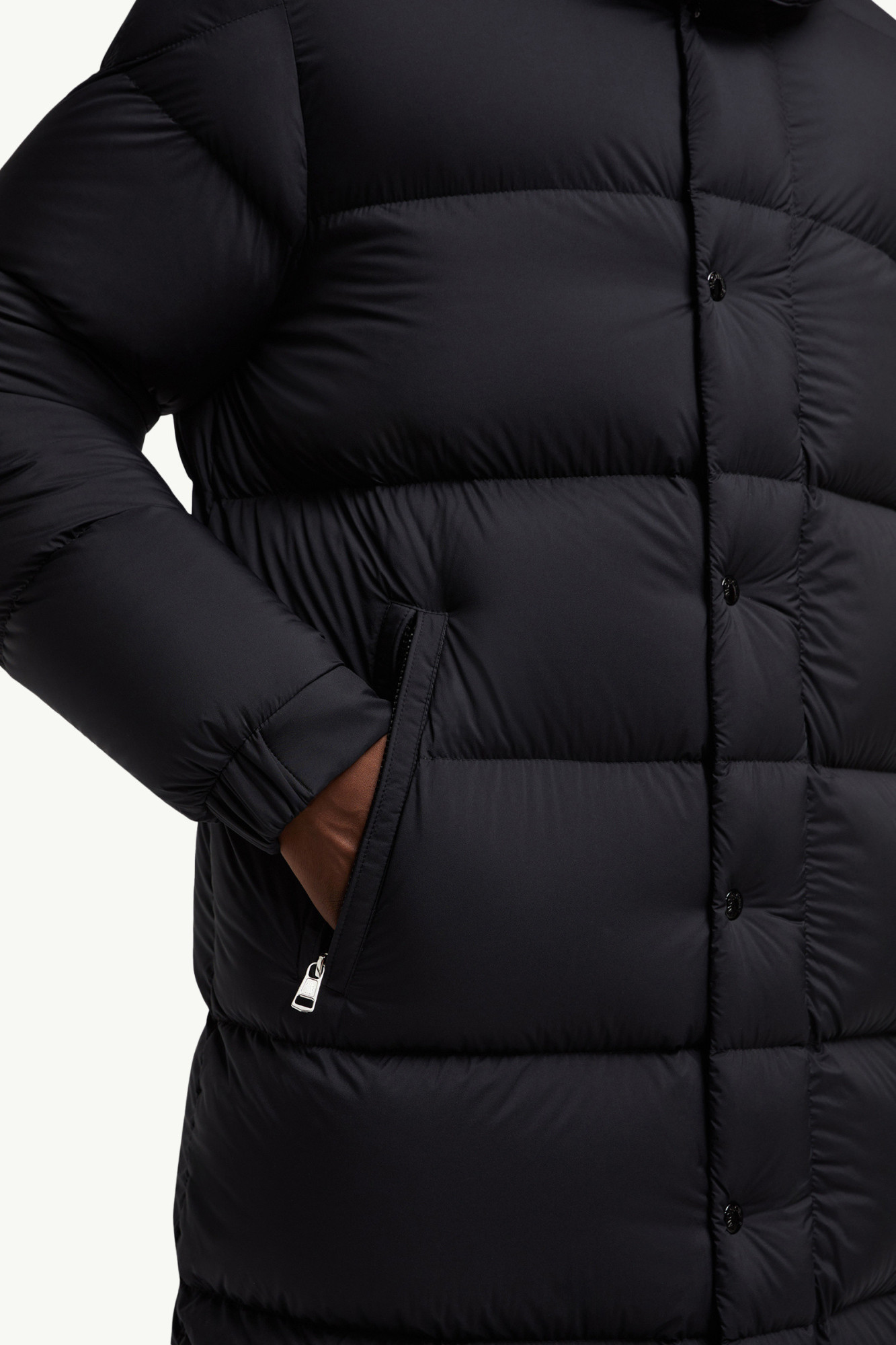 Moncler Hanoverian Hooded Long Down Jacket In Black